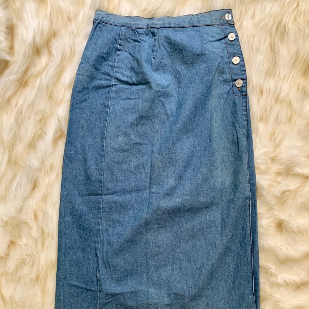 Vintage California Influence Denim Wrap Long Skirt - Picture 2 of 5